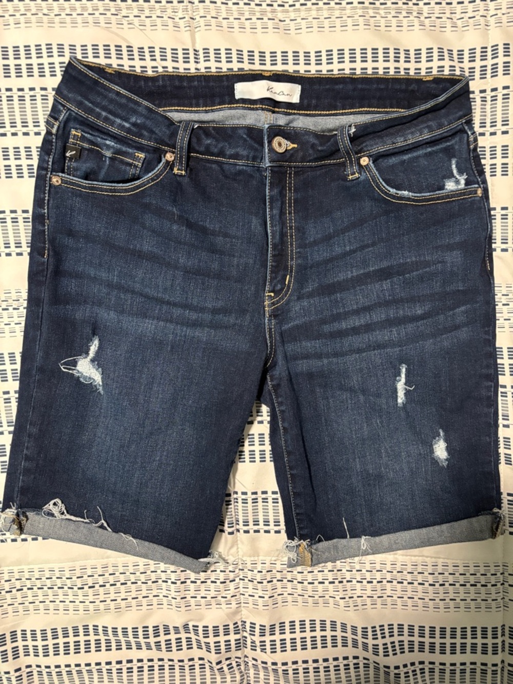 KanCan Dark Wash Distressed Jean Shorts